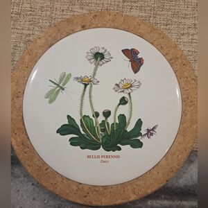 Vtg H&R Johnson Tile Belles Perennis Daisy Butterfly England Cork Trivet